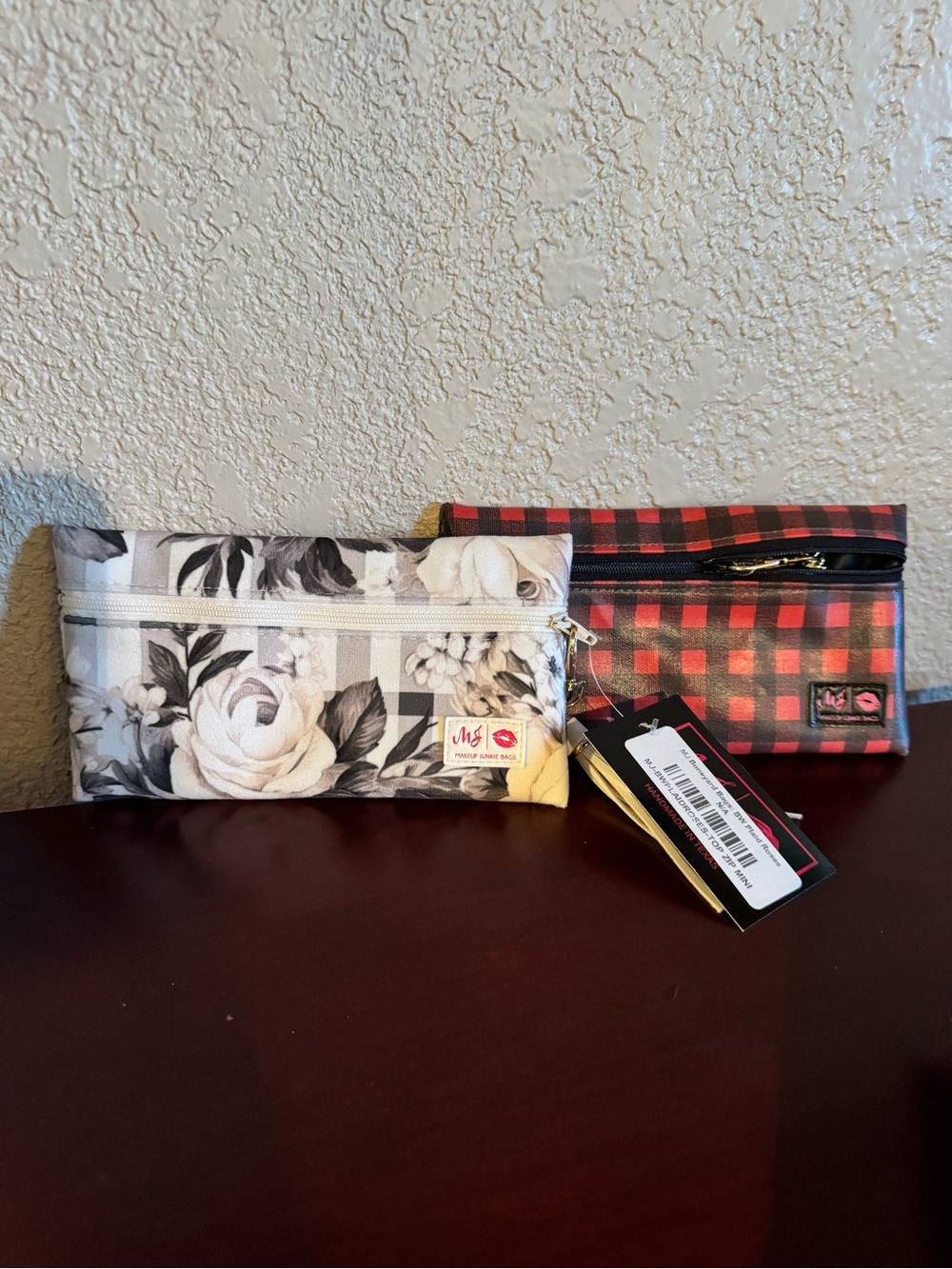 Makeup Junkie Bags Floral & Red Buffalo Plaid Top Zip Minis